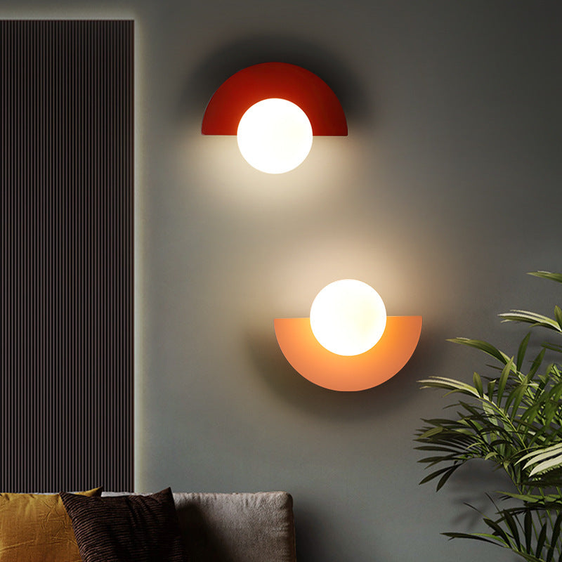 Modern Minimalist Wall Light | Semi-Circular Coloured Glass Sconce with Single Bulb