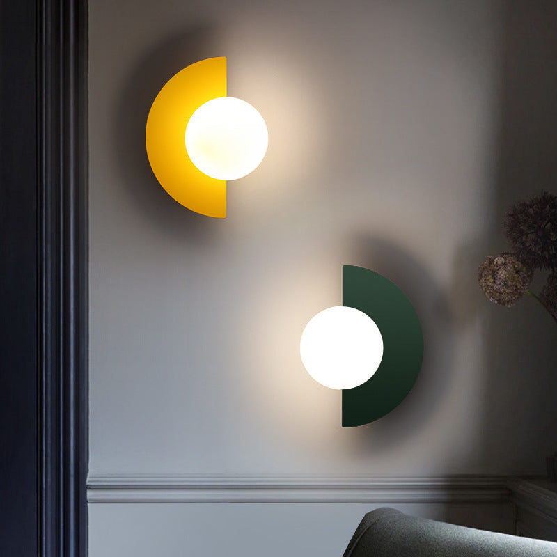 Modern Minimalist Wall Light | Semi-Circular Coloured Glass Sconce with Single Bulb