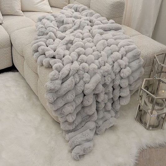 Isla Grey Chunky Ribbed Faux Fur Throw